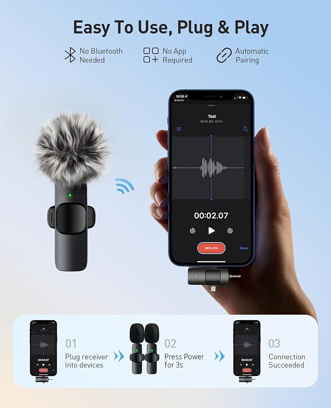 3-in-1 Mini Microphone for iPhone: Wireless Lavalier Microphones for