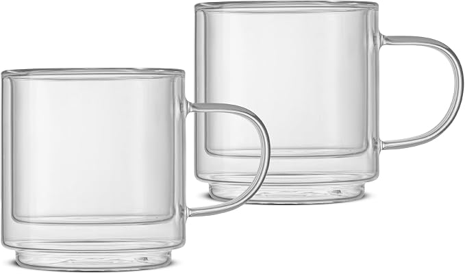 JoyJolt Haven Stackable Double Wall Glass Mugs, Double Wall Glass Coffee Cups