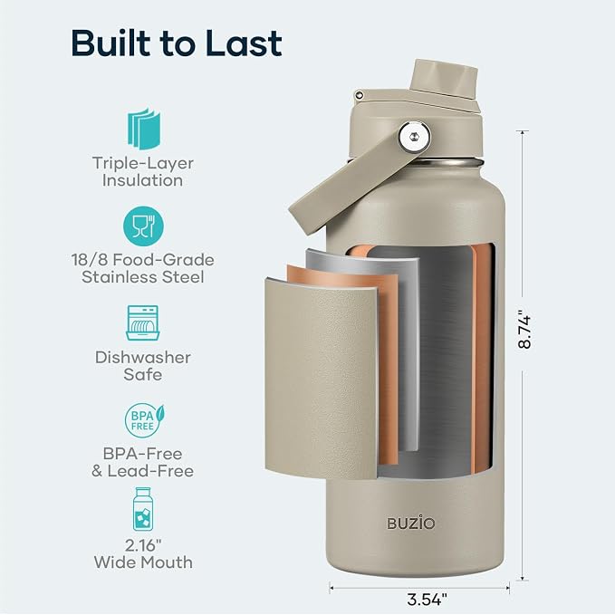 BUZIO Insulated Stainless Steel Water Bottle 32 oz