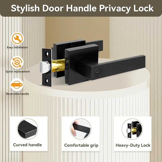 Privacy Door Levers, 4 Pack Matte Black Door Handles Bed and Bath Door