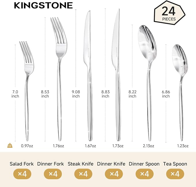 24 Piece Silverware Set for 4