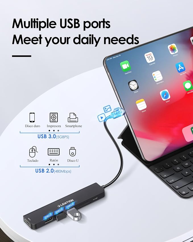 LENTION USB C Hub with 100W Charging, 4K@60Hz HDMI, Dual Card Reader, USB 3.0 &