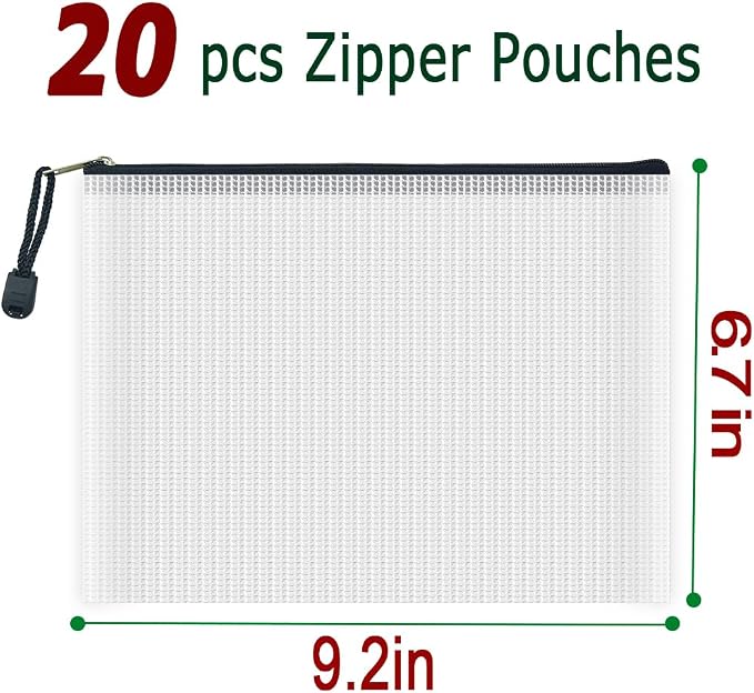 AUSTARK 20 Pcs Zipper File Bags, Plastic Mesh Pouch, Board Game Storage Bag