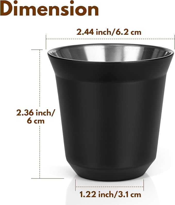 RECAPS 80ml Stainless Steel Espresso Cups Set | 2 Pack Double Wall 304