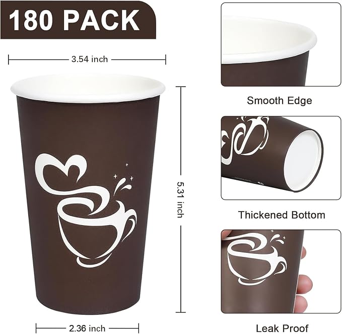 Clawsoff 16 oz 180 Count Paper Coffee Cups Disposable Hot Coffee Cups Brown |