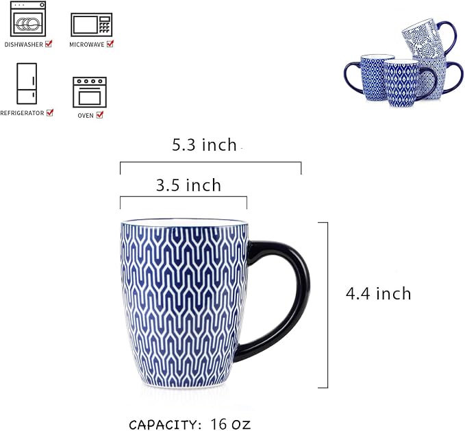 Selamica Ceramic Coffee Mugs Set of 4