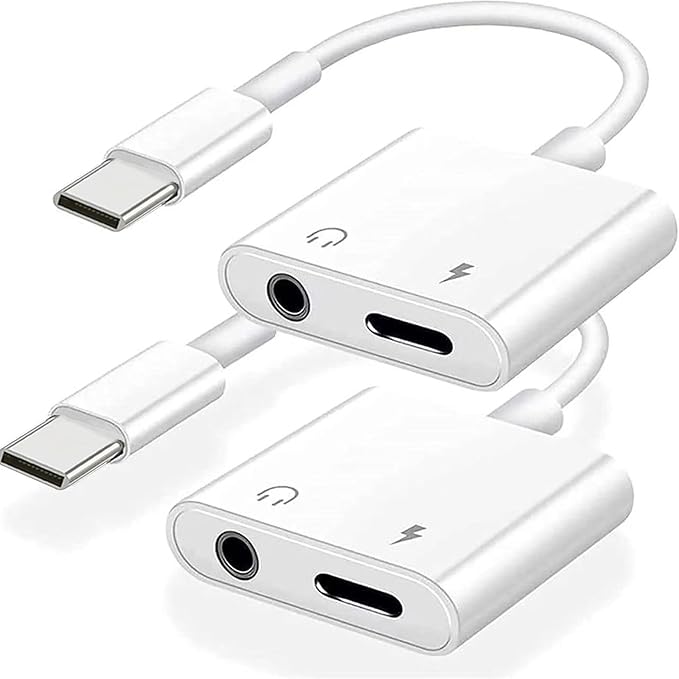 2Pack iPhone 16 15 Headphone Adapter, 2 in 1 USB C to 3.5mm Aux Audio Dongle