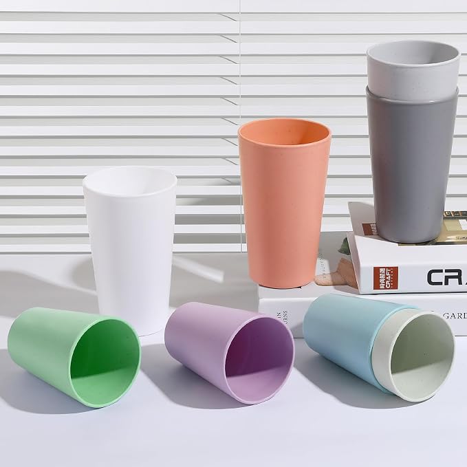HEYCOME Set of 16 Wheat Straw Cups, Reusable Plastic Cups Sets, Water Glasses