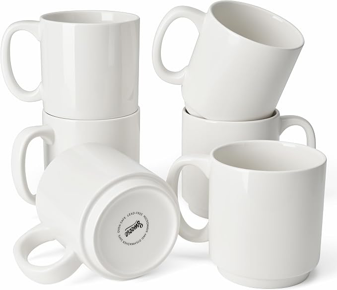 Sweese Stackable Coffee Mugs Set of 6, 16 Oz Large Porcelain Cups
