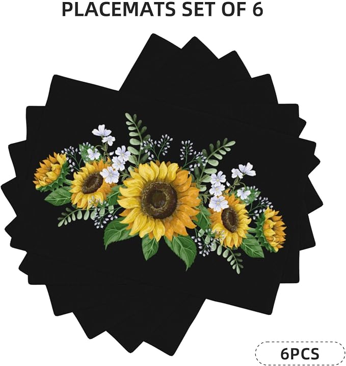 Fiokroo Sunflowers Wild Flowers Placemats Set of 6 Table Mats Table Tableware