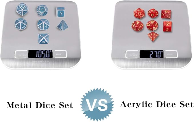 DnDnD Glowing DND Metal Dice Set, Luminous Blue Metal Dice