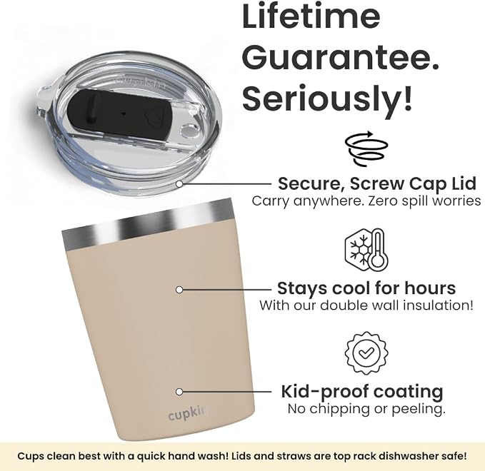 CUPKIN Toddler Straw Cup, The Original 8 oz Stackable Stainless Steel Toddler