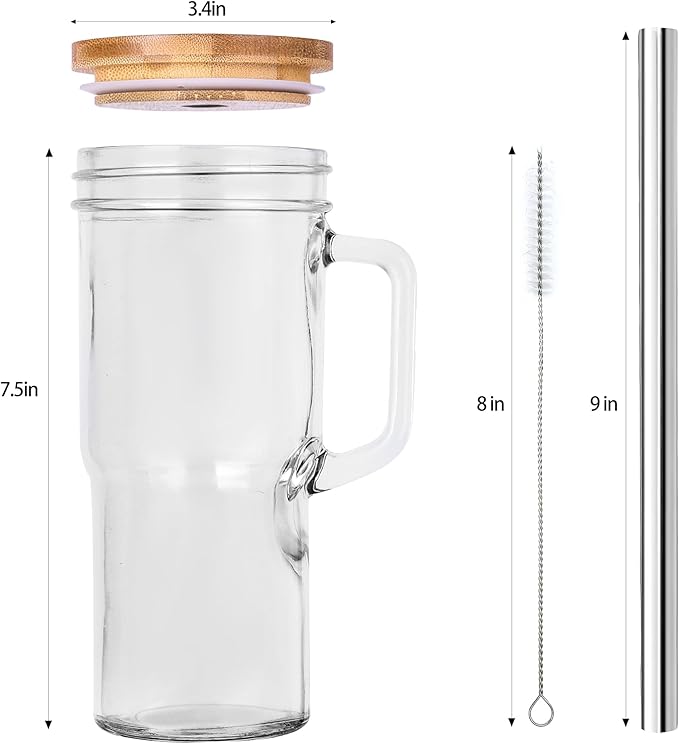 24oz Glass Cups with Lids and Straws