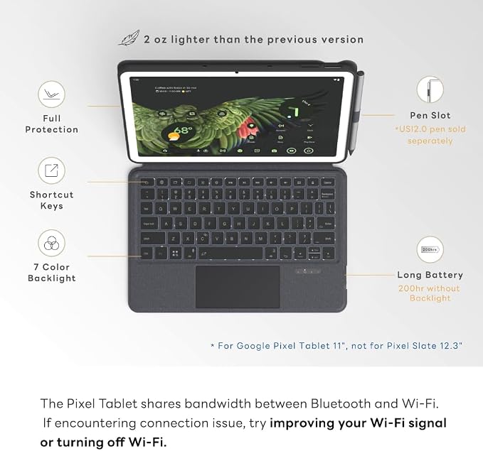 EIP Magnetix Keyboard Case for Google Pixel Tablet 11 inch, Adjustable Viewing