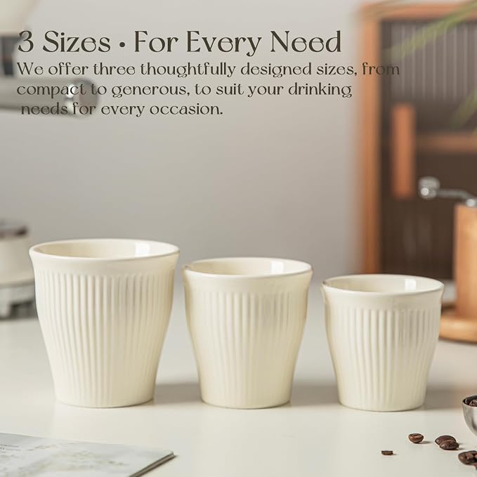 KEMORELA Espresso Cups Set of 3 – 5.5oz/7oz/10oz Ceramic Espresso Cups