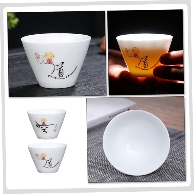 2Pcs Ceramic Tea Cups Retro Style Porcelain Teaware Delicate Handleless Kung Fu