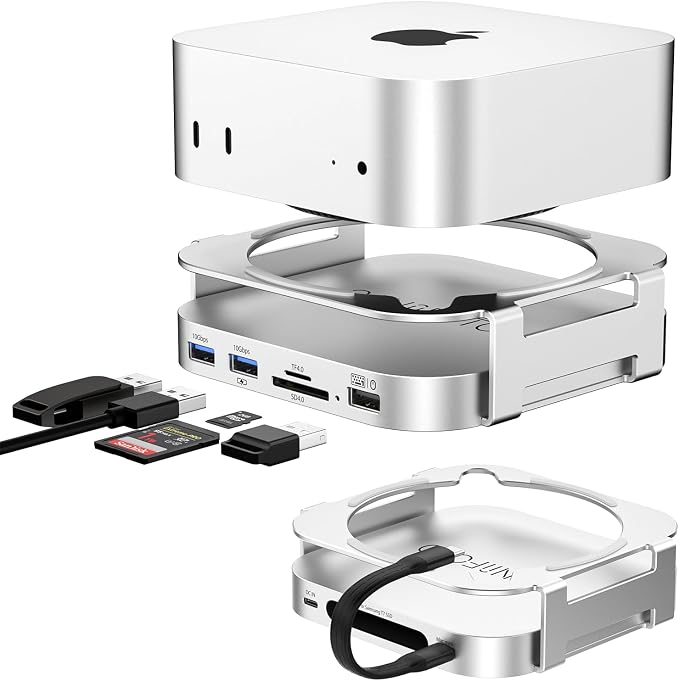 M-ac Mini M4 Dock with 4TB Sam-Sung T7 Portable SSD Enclosure, 7-in-1 Aluminum