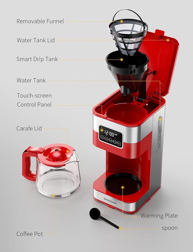 SHARDOR 10-Cup Programmable Coffee Maker, Regular & Strong Brew Drip Coffee