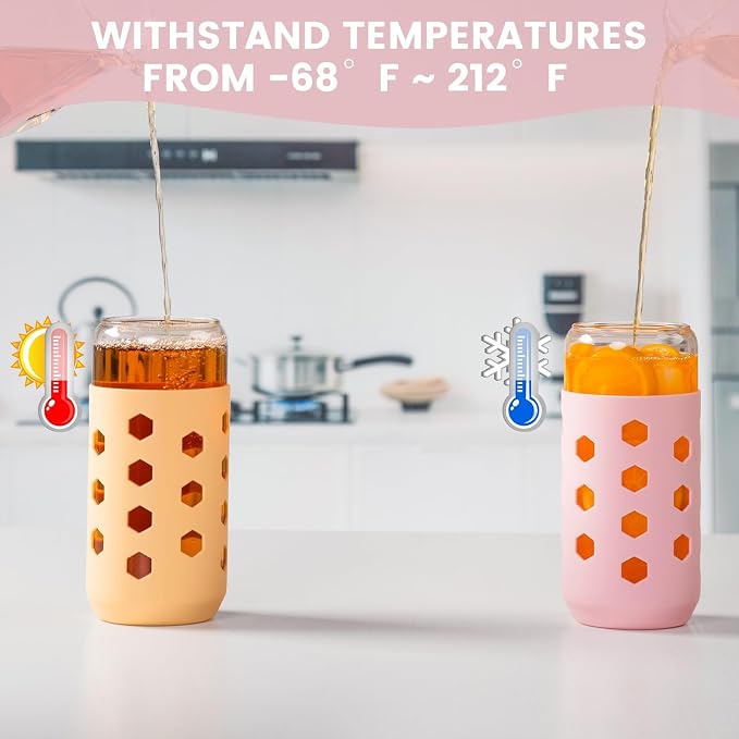 Mrsdry 20 oz Glass Cups with Lids and Straws