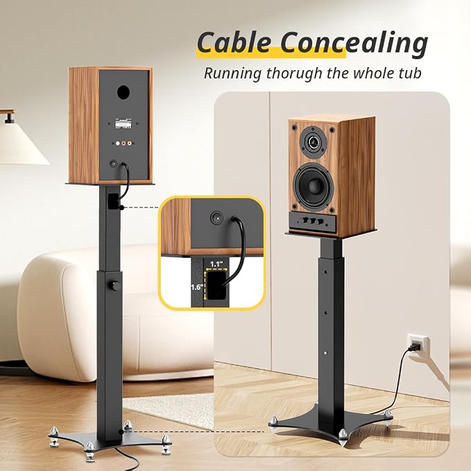 Adjustable Bookshelf Speaker Stands Pair, 20-27.5 Inch All-Metal Heavy Duty