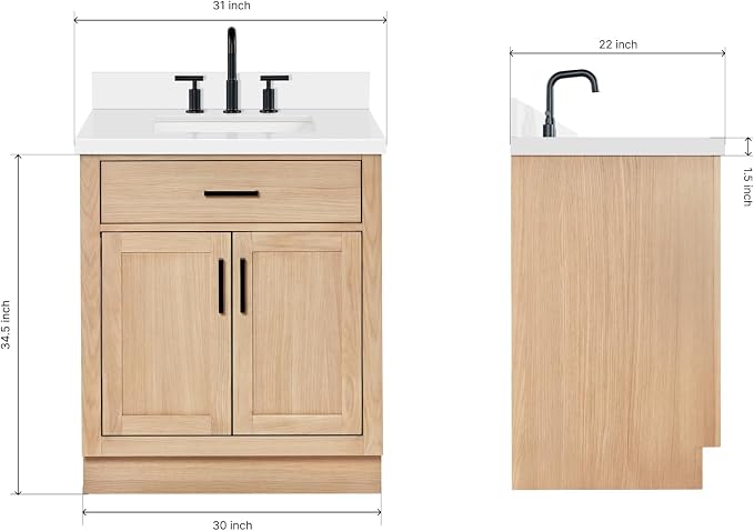 Hepburn 31" Inch Oak Single Bathroom Vanity