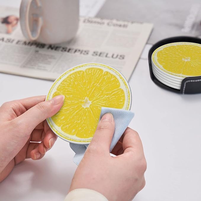 6 Pack Yellow Lemon Coaster for Drinks