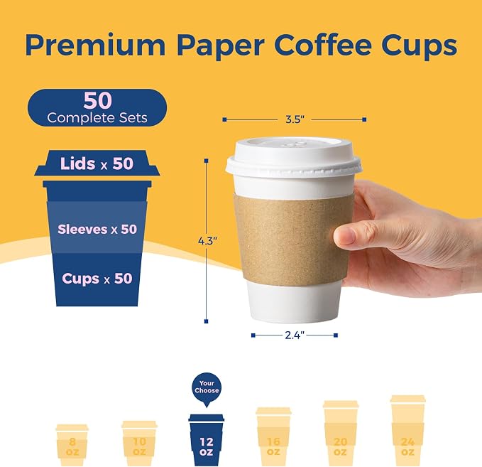 Fit Meal Prep 50 Pack 12 oz Disposable Coffee Cups