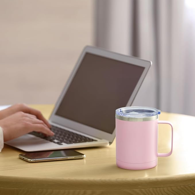 MEWAY 12oz Coffee Mug With Handle and Sliding Lid, Stainless Steel Travel