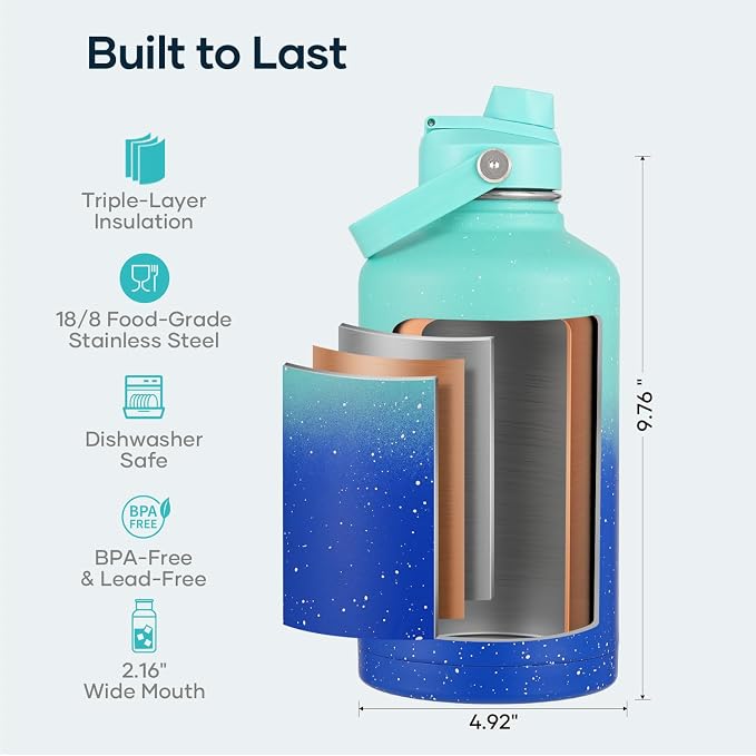 BUZIO 64 oz Insulated Stainless Steel Water Bottle