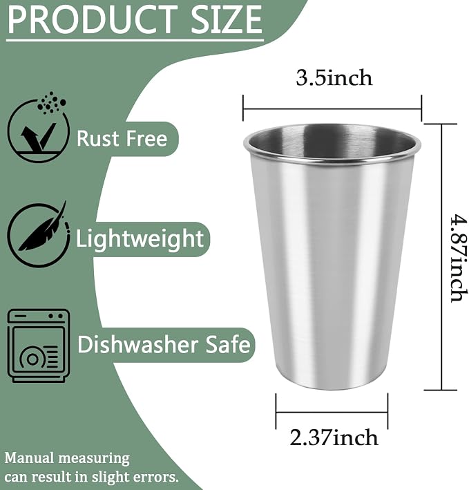5 Pack Stainless Steel Cups, 17oz Metal Drinking Glasses, Suitable