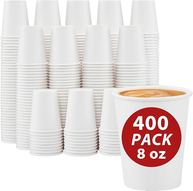 Clawsoff 400 Count Paper Coffee Cups 8 oz White Disposable Coffee Cups Bulk |