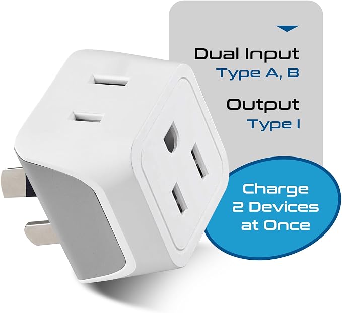 Ceptics Australia Power Plug Adapter, 2 in 1 Type I Plug Adapter, US to