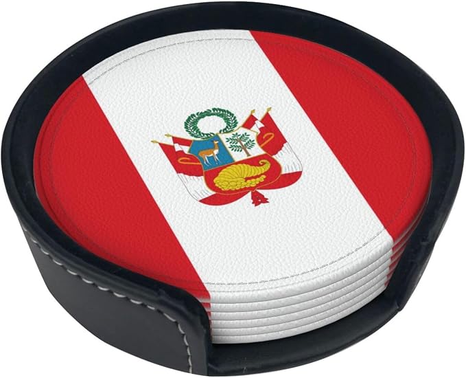 6 Pack Peru Flag Leather Coaster