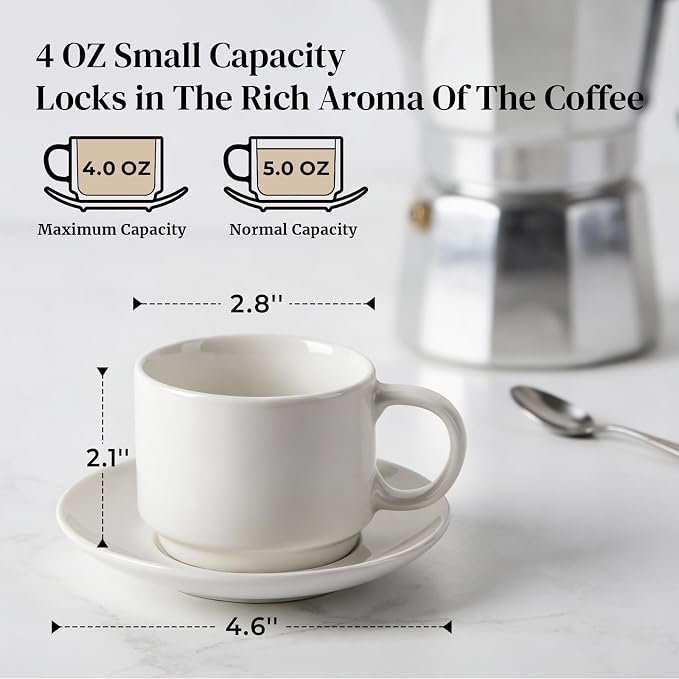 DOWAN 4 OZ Stackable Espresso Cups, Porcelain Coffee Cups