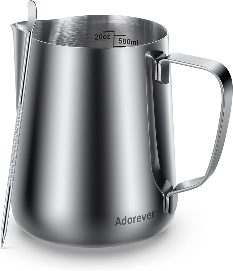 Milk Frothing Pitcher, 20oz Steaming Pitcher Stainless Steel Espresso Machine