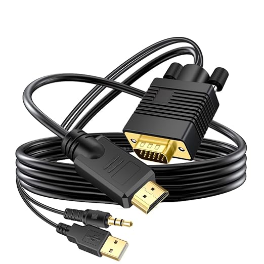 VGA to HDMI Cable 50ft with Audio, VGA to HDMI Adapter Converter Cable