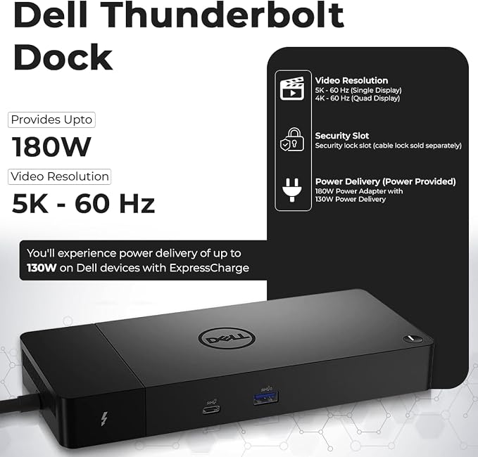 WD22TB4 Dell Docking Station Thunderbolt 4 Dock, 180W AC Adapter, HDMI Cable