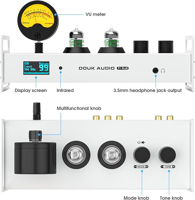 Douk Audio 2 Channel Bluetooth Vacuum Tube Preamp, Hi-Fi Headphone Amp