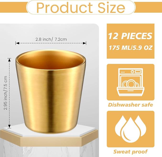 Amyhill 12 Pieces Stainless Steel Cups Double Wall Tumbler Glasses Stackable