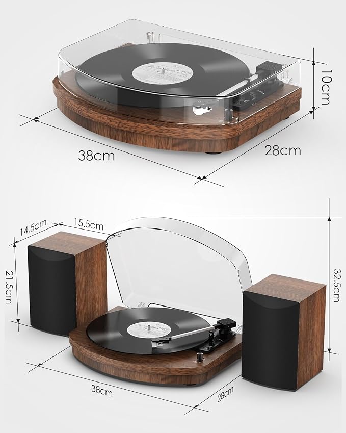 Vinyl Record Player with Dual Stereo Speakers, Belt Drive Turntable with