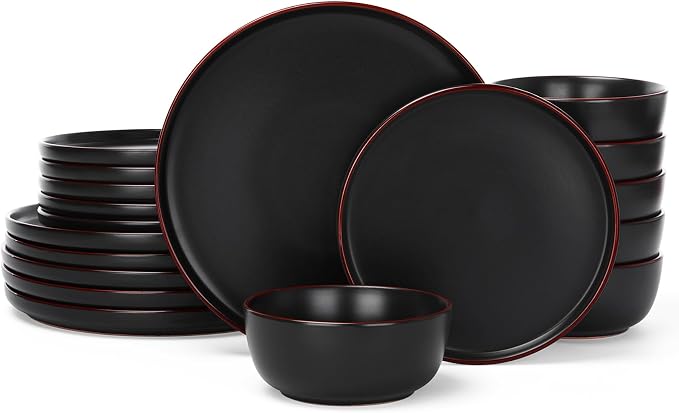 Famiware Mercury 18-Piece Stoneware Dinnerware Set, Matte Black | Plates and
