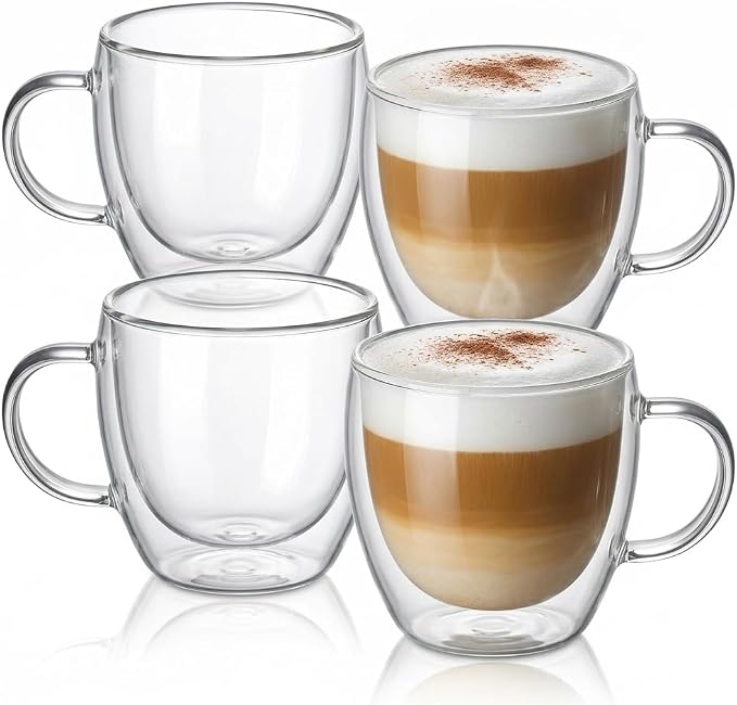 Casafoyer 9 Oz Double Wall Glass Coffee Cups Set of 4, Borosilicate Espresso