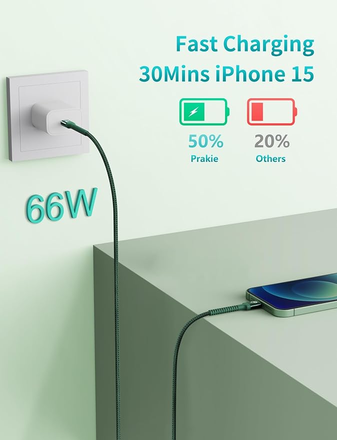 USB C Cable Fast Charging 10FT, iPhone 16 15 Charger Long Type C Nylon Braided