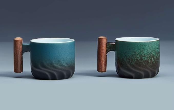 Ceramic Espresso Cups with Wooden Handle Espresso Shot Cups Ceramic Tea Cups