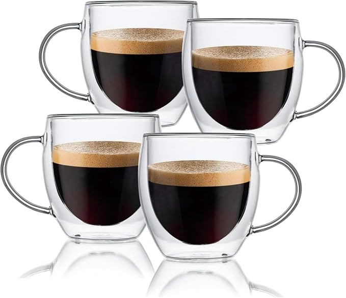 Espresso Cups Set Of 2, Double Walled Glass Coffee Mugs