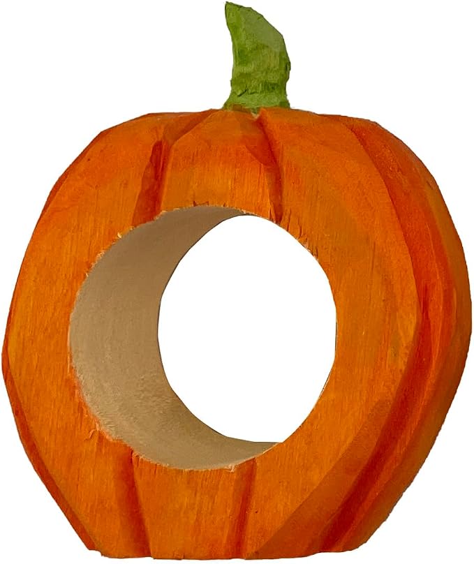 Set of 4 Hand-Carved Wooden Holiday Napkin Rings, Christmas Tree, Pumpkin &