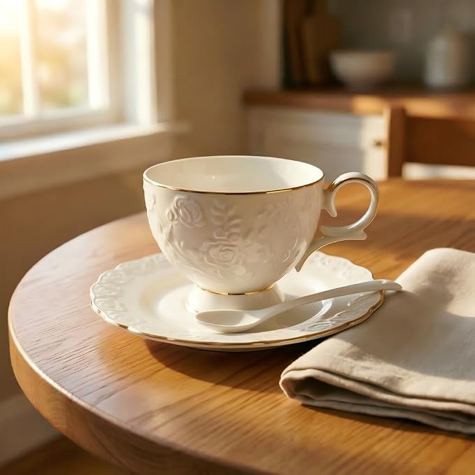 Tea Cup and Saucer Set for 1, 6.8 Oz | Coffee Cup