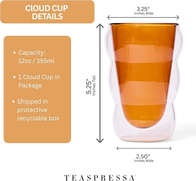 Teaspressa Amber Glass Cloud Cup 12 oz Double-Wall Insulated Borosilicate Glass