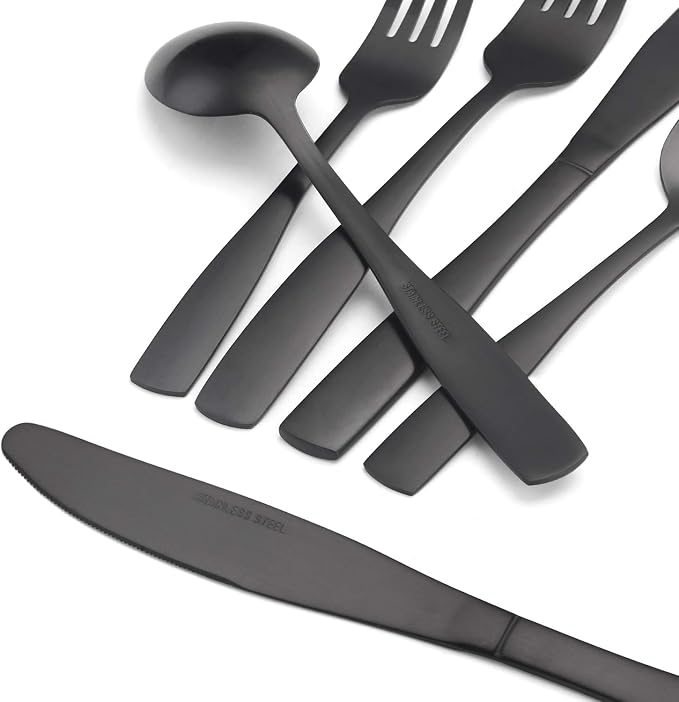 O.C.E. Matte Black Silverware Set, O.C.E. Satin Finish 30-Piece Stainless Steel