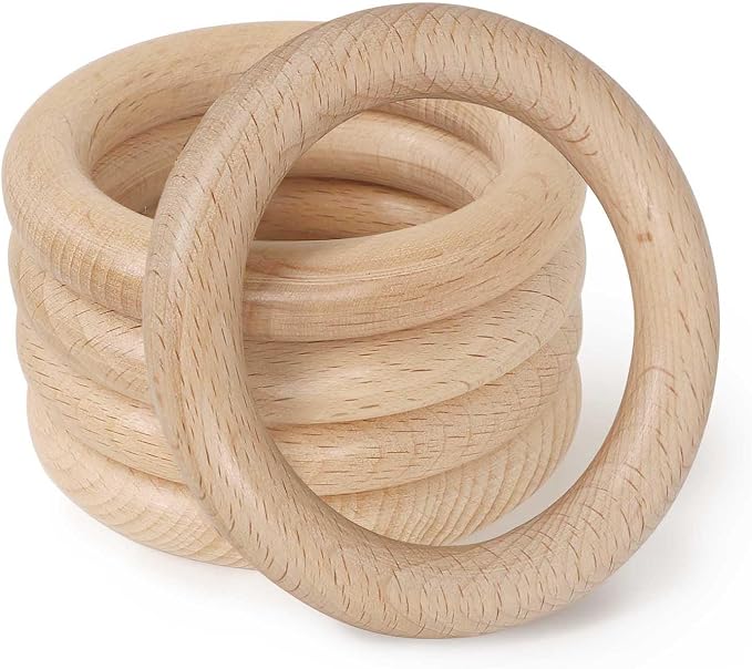 FoDau770 5pcs Natural Beech Wooden Rings, Unfinished Solid Wood Rings Heavy